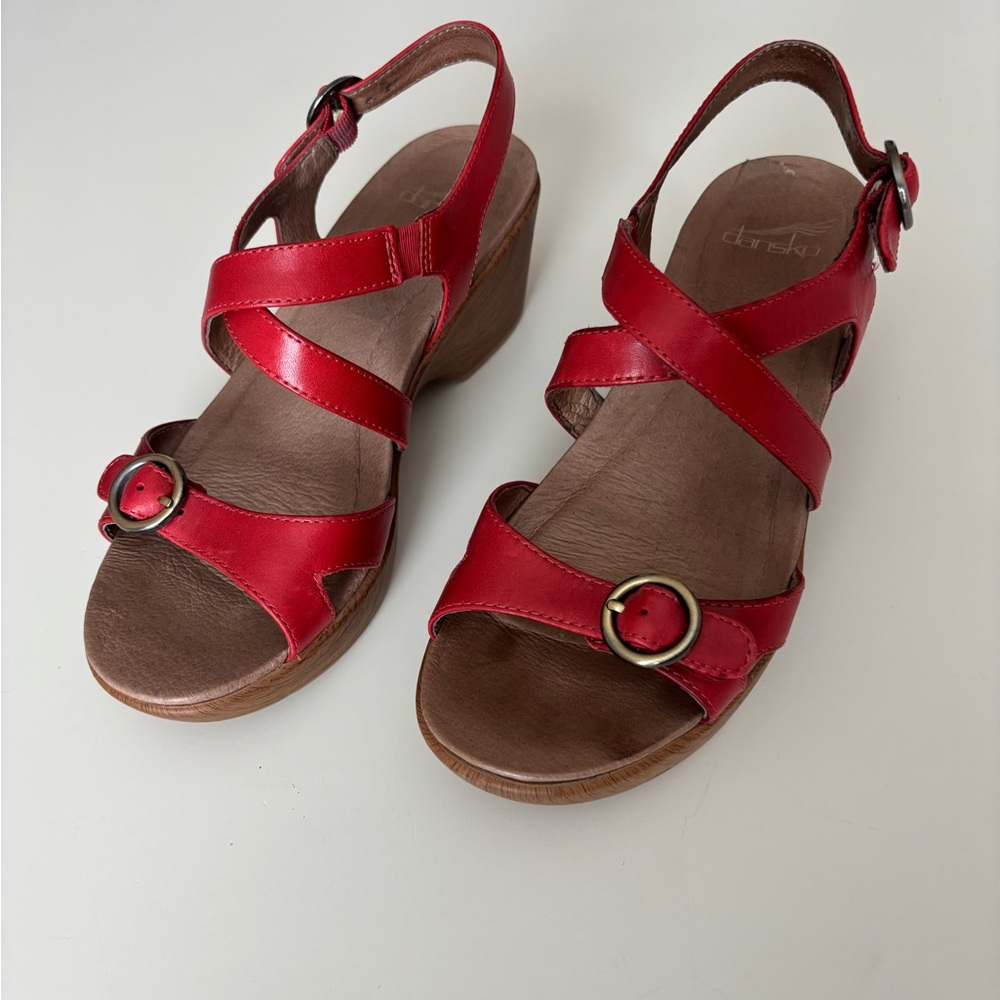 Dansko Red Leather Strappy Sandals